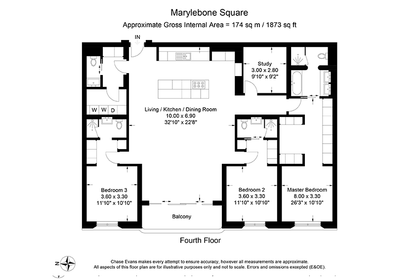 Marylebone Square three bedroom apartment floor plan