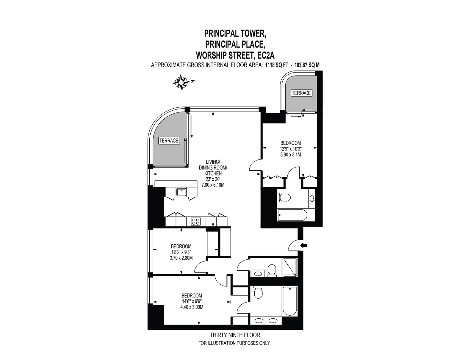 Principal Tower three bedroom apartment floor plan