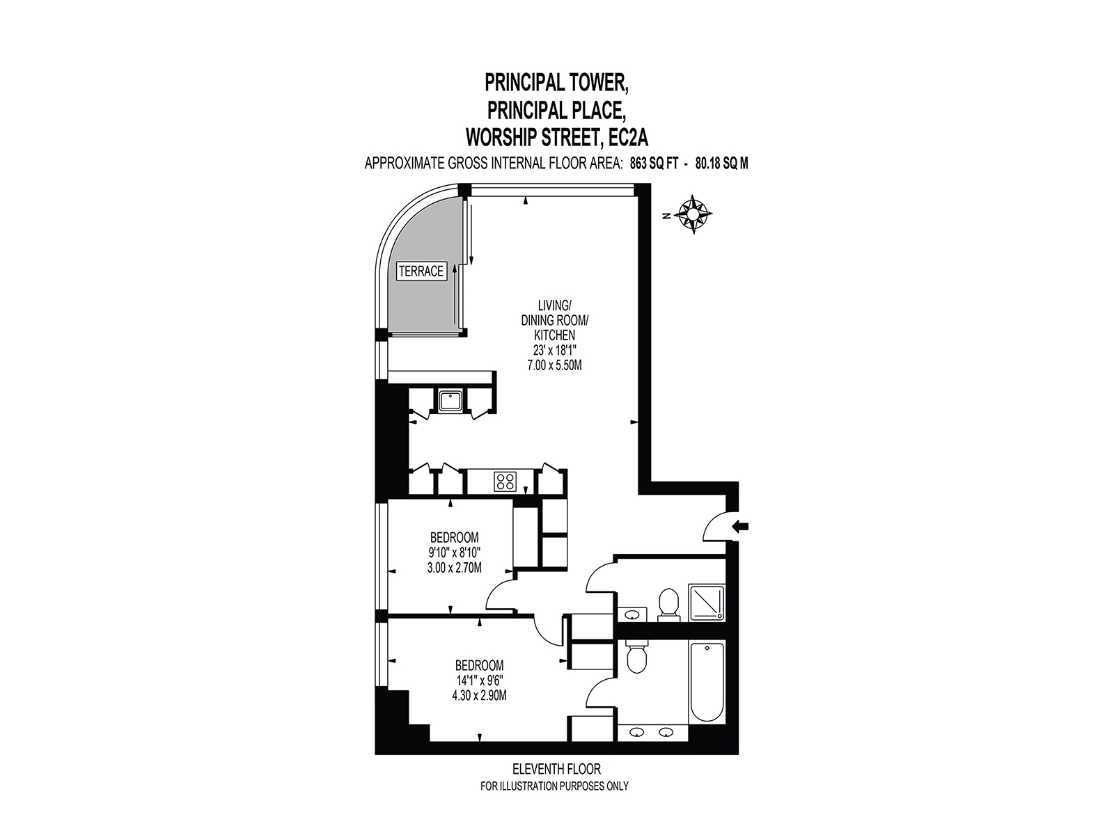 Principal Tower two bedroom apartment floor plan