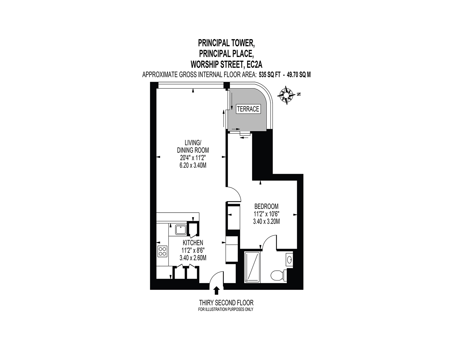 Principal Tower one bedroom apartment floor plan