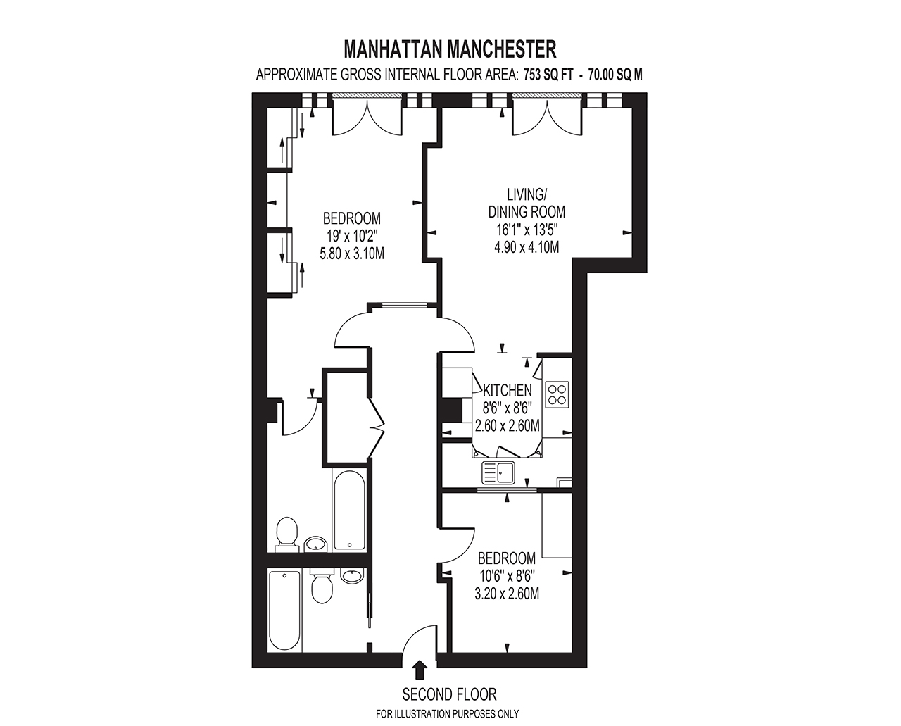 Manhattan Manchester two bedroom apartment floor plan