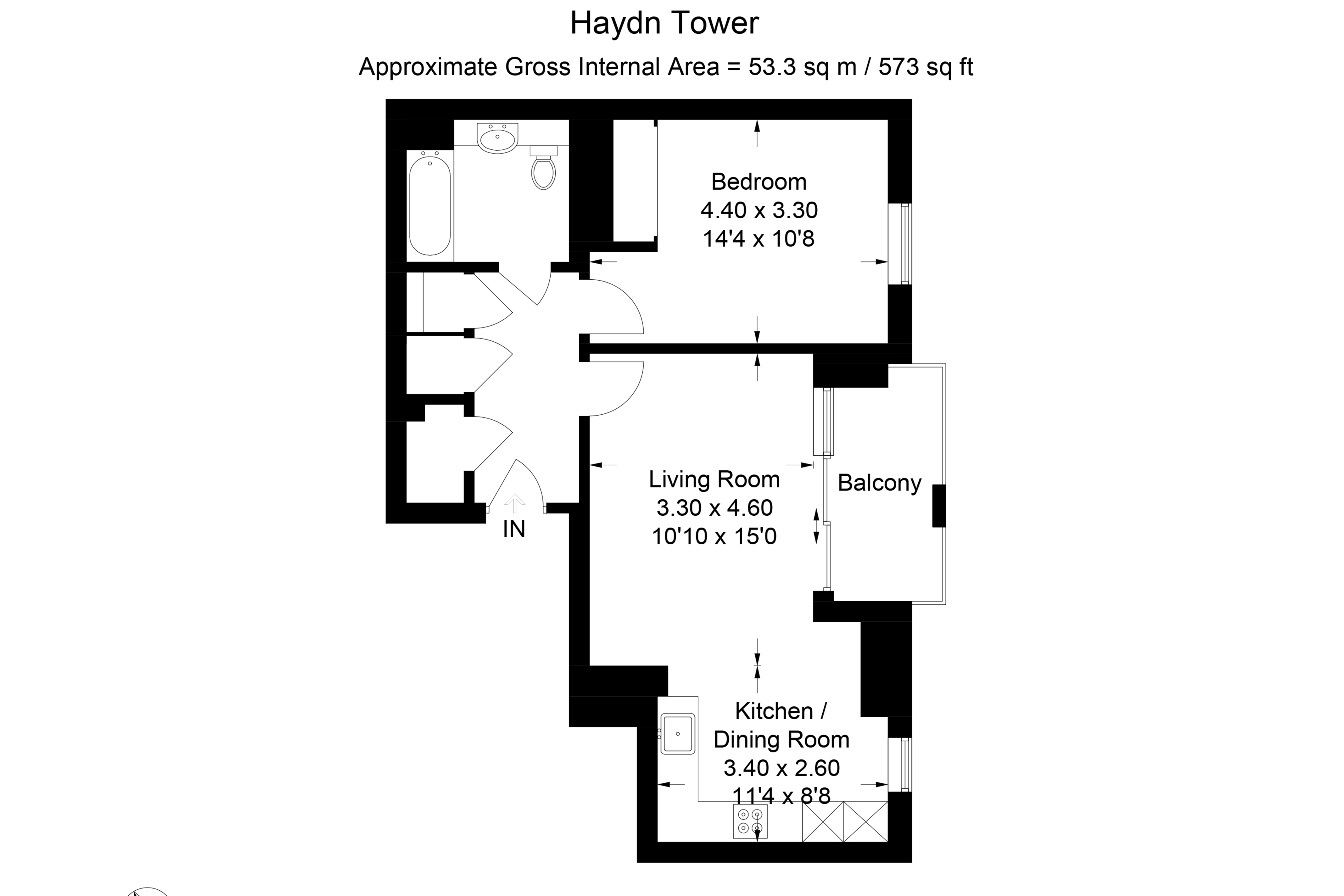 Nine Elms Point one bedroom apartment floor plan