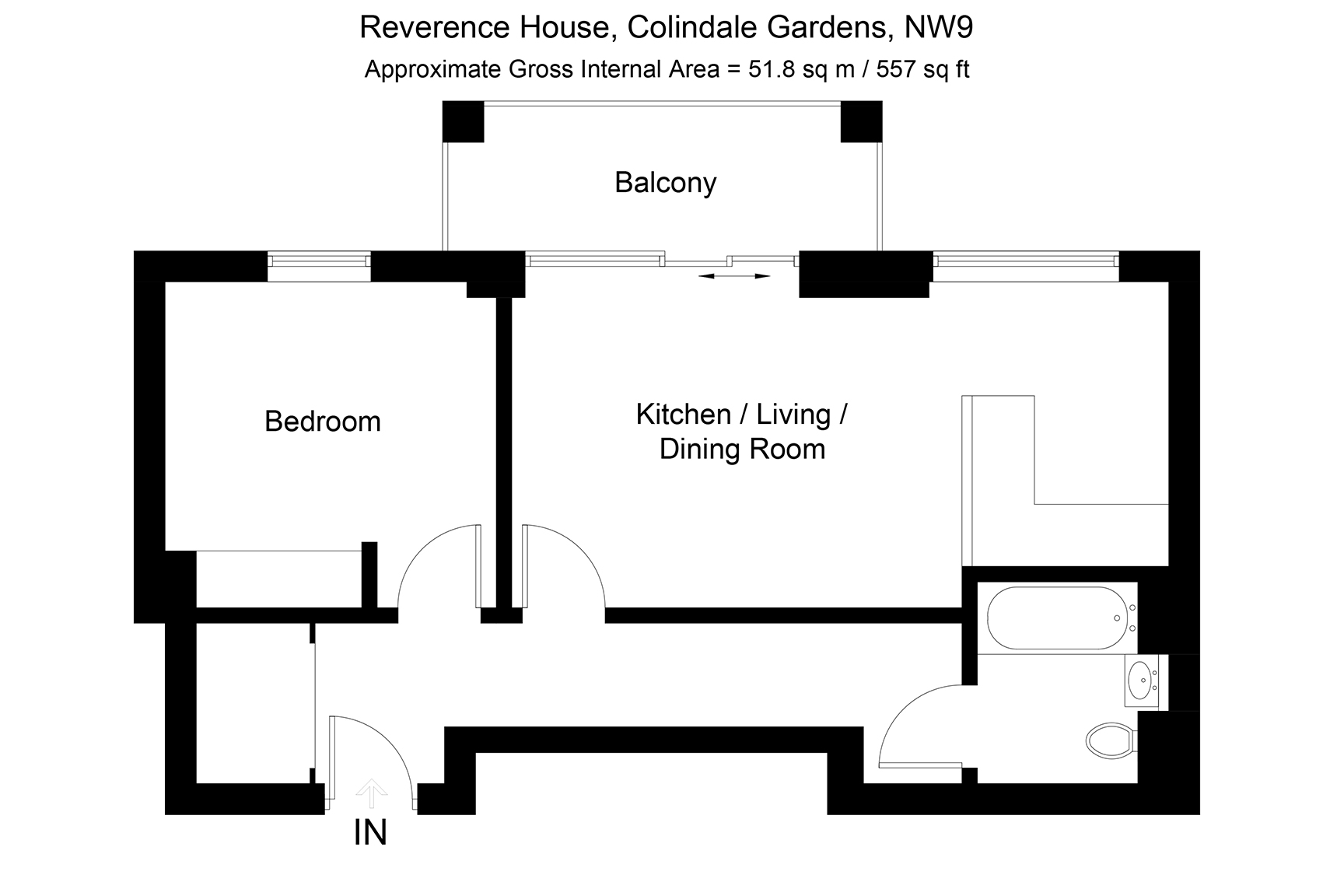 Colindale Gardens, one bedroom floor plan