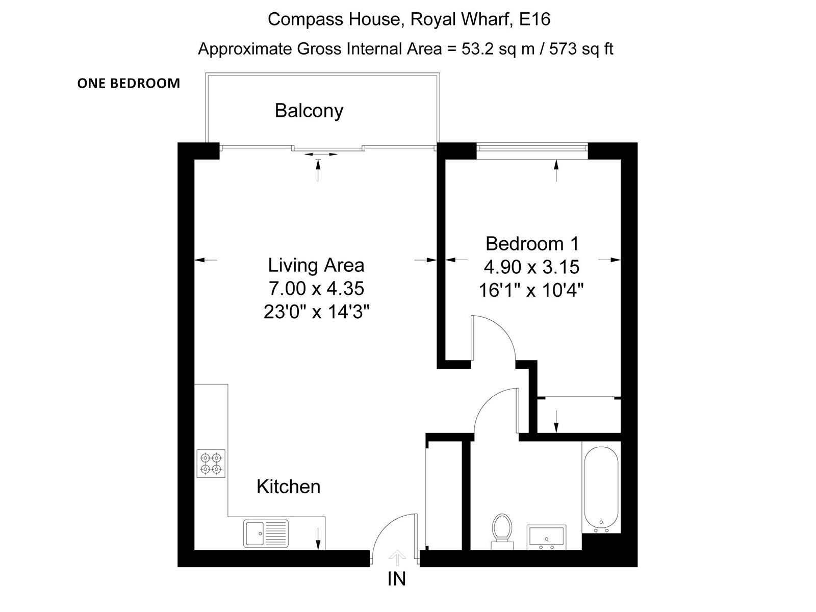 Royal Wharf one bedroom apartment floor plan