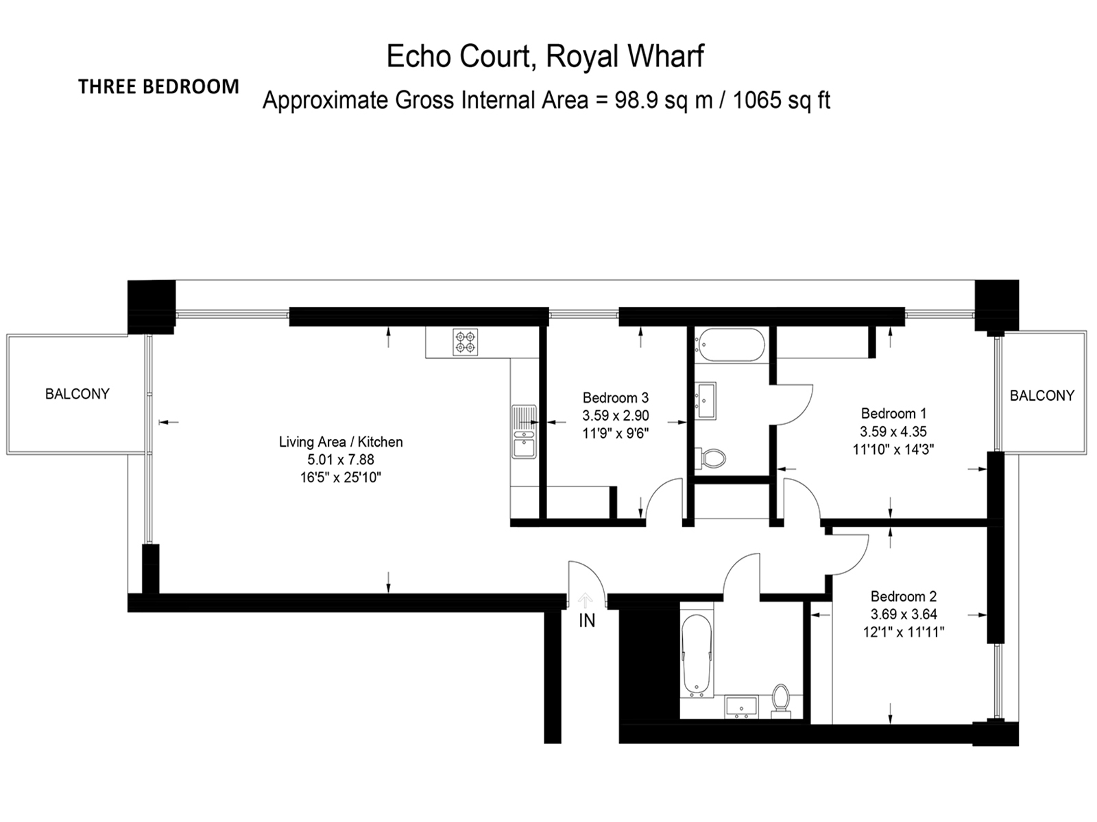 Royal Wharf three bedroom floor plan